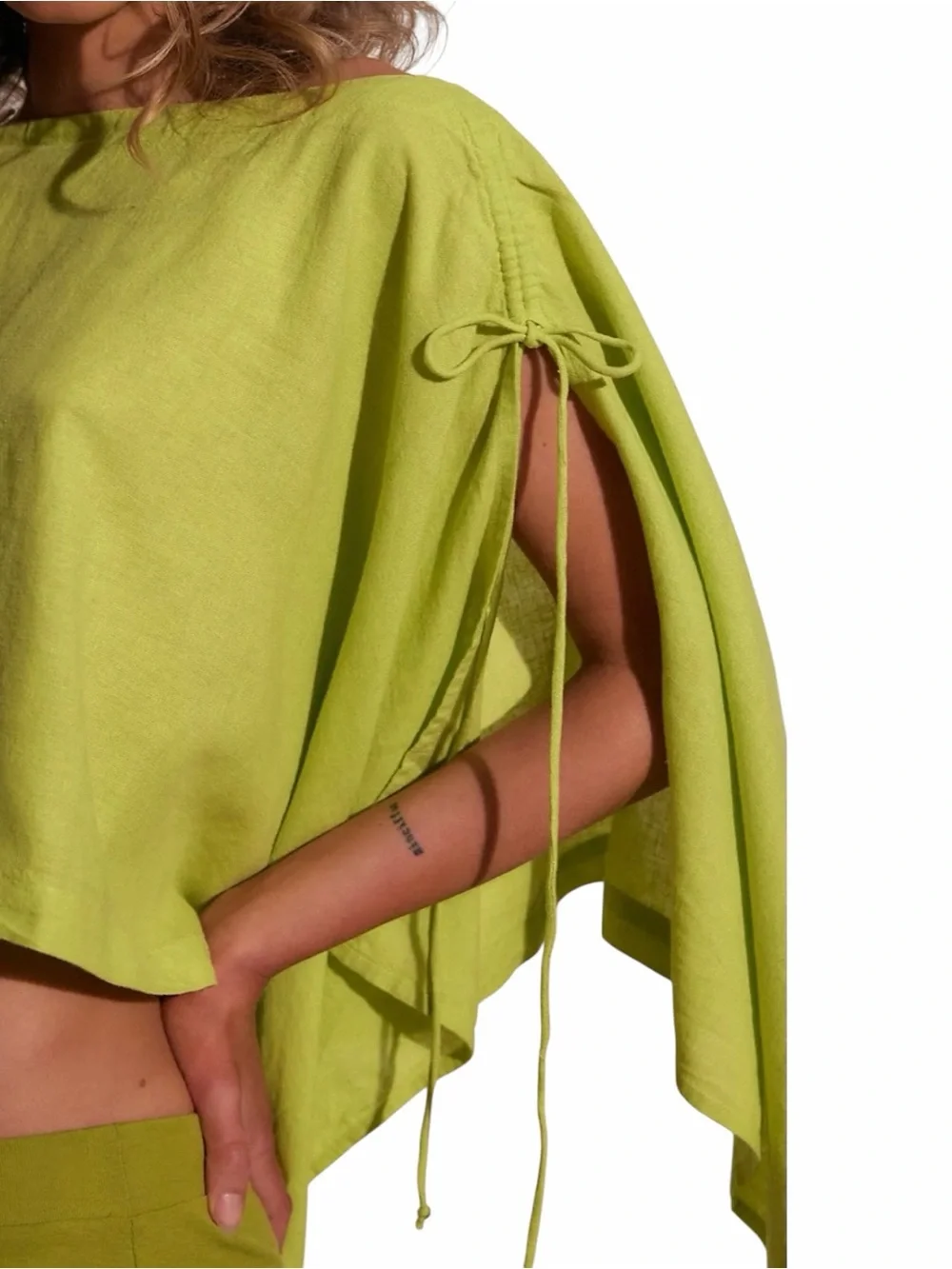 NEW Free People Lime Green Sandshell Linen Coralyn Convertible Cape Top size XS